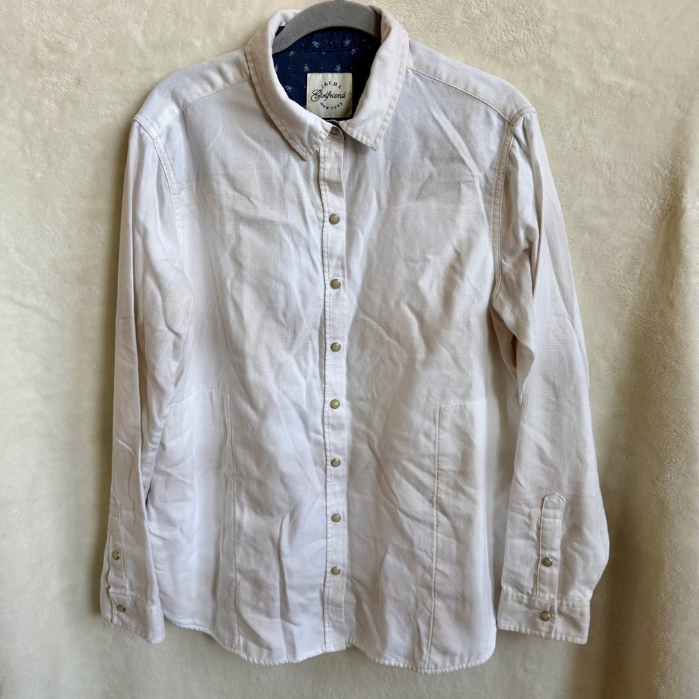 JACHS Girlfriend New York Womens Ivory Tonal Plaid Boyfriend Button Shirt M